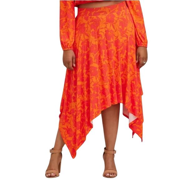 Torrid Nwot Handkerchief Hem Maxi Skirt - Super Soft Tropical Floral Orange 5 5x - Picture 1 of 6
